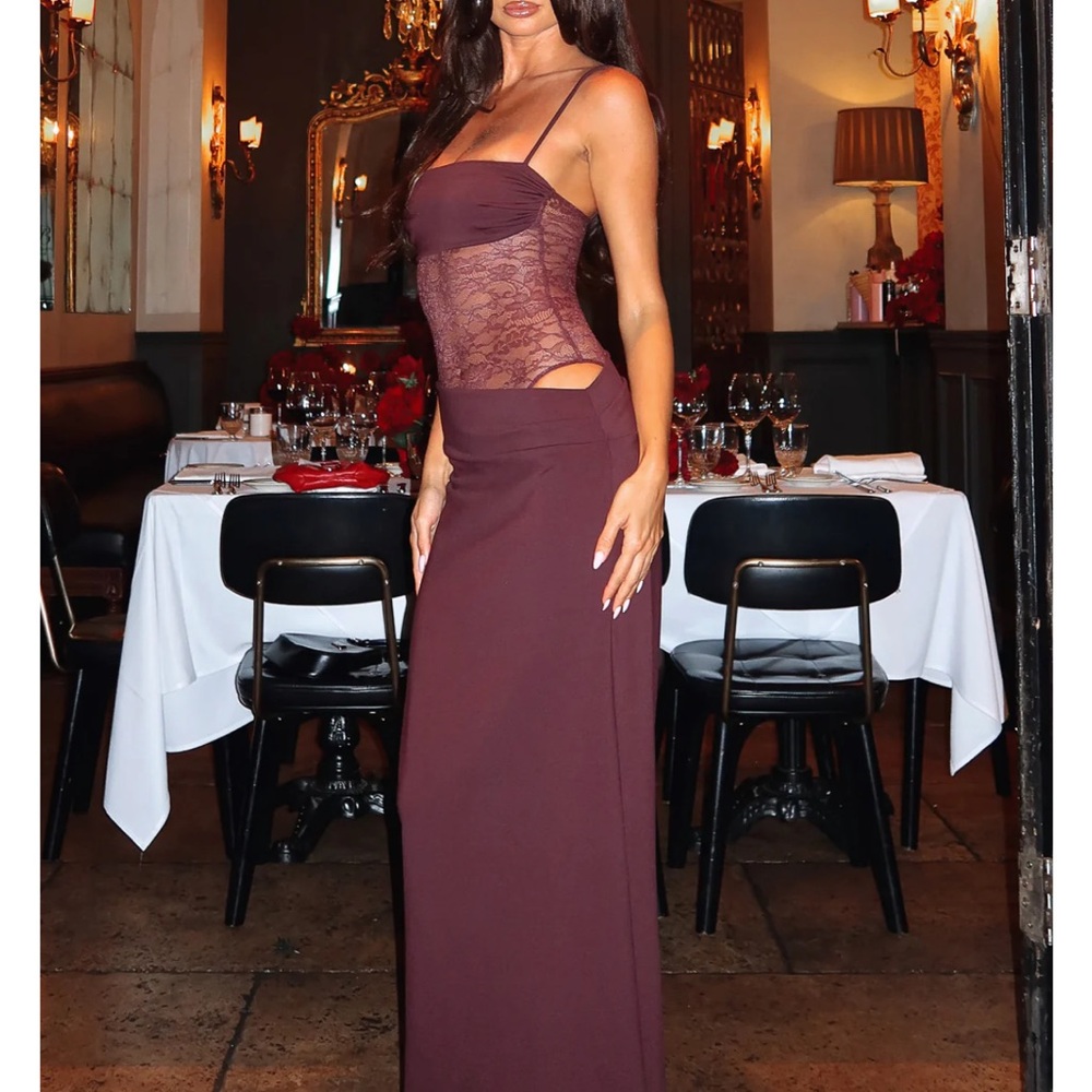 White Fox Boutique Plum Lace Maxi Dress